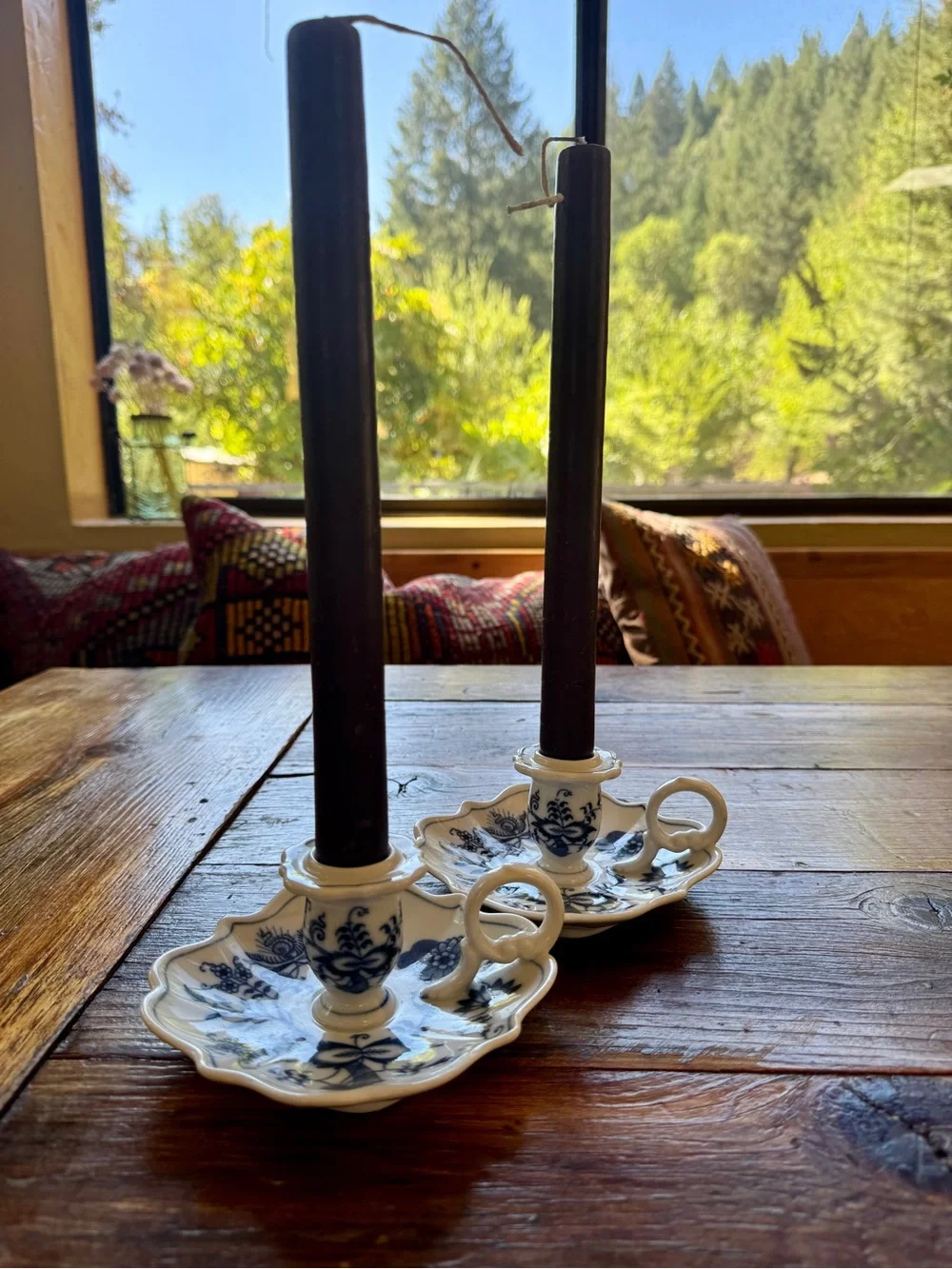 Blue Danube Blue Onion & White Porcelain Chamberstick candle sticks pair